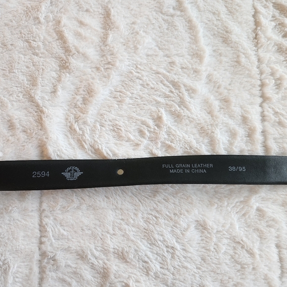 Awesome Docker's Men's Leather Belt with Silver Buckle and Metal Pieces Black - Picture 3 of 5